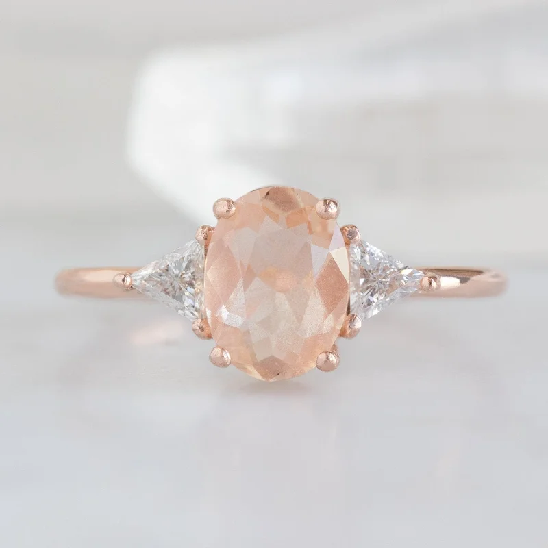 Polished bead engagement rings-The Jade Ring | 0.95ct Oval Sunstone in 14K Rose Gold