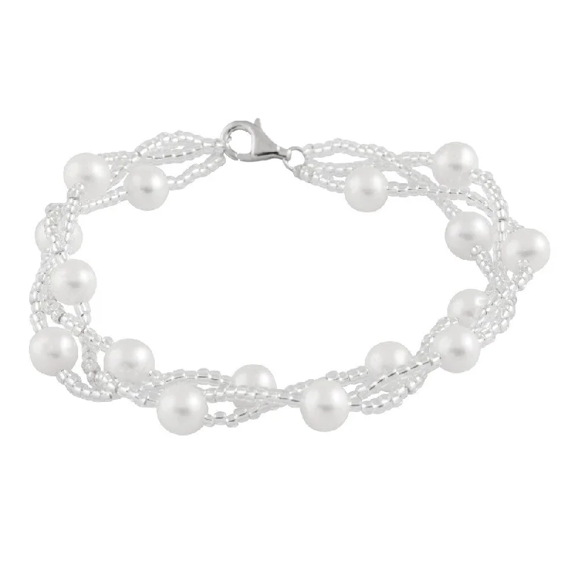 Java tile bangles-Sterling Silver Braided Freshwater Pearl Bracelet (6-7mm)