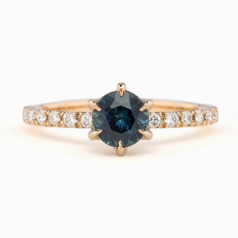 Dainty stack engagement rings-Maria Luxe Ring 1.01ct Deep Teal Blue Montana Sapphire, 14k Rose Gold (One of a kind)