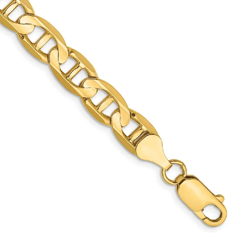 Faith charm bangles-14k Yellow Gold 7mm Concave Anchor Chain Bracelet, 7"