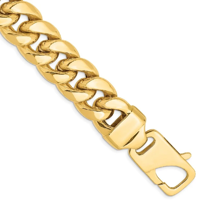 Chunky cuff bangles-14k Yellow Gold 15mm Semi-Solid Miami Cuban Chain Bracelet, 8"