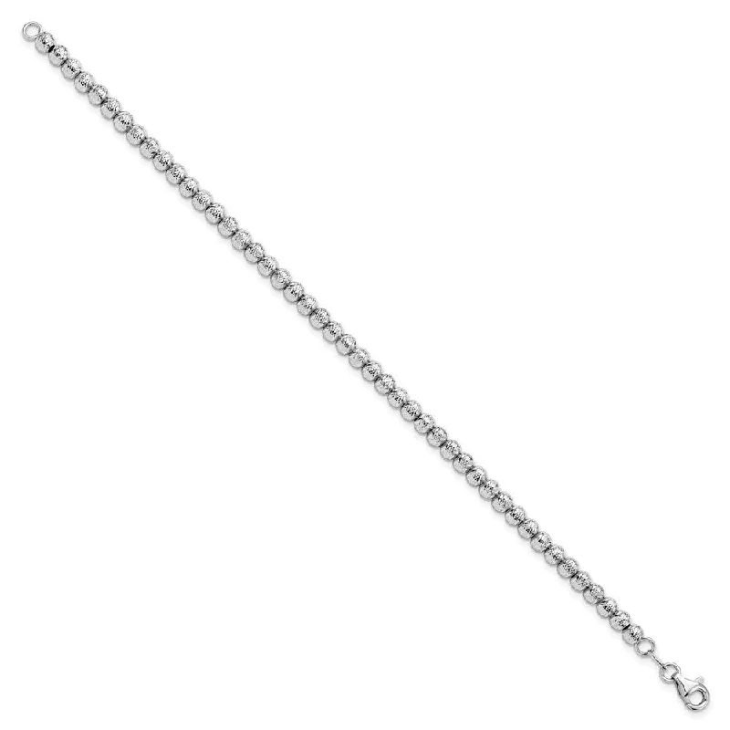 Layered chain bangles-14k White Gold 4mm Diamond-Cut Beaded Bracelet, 7.25"