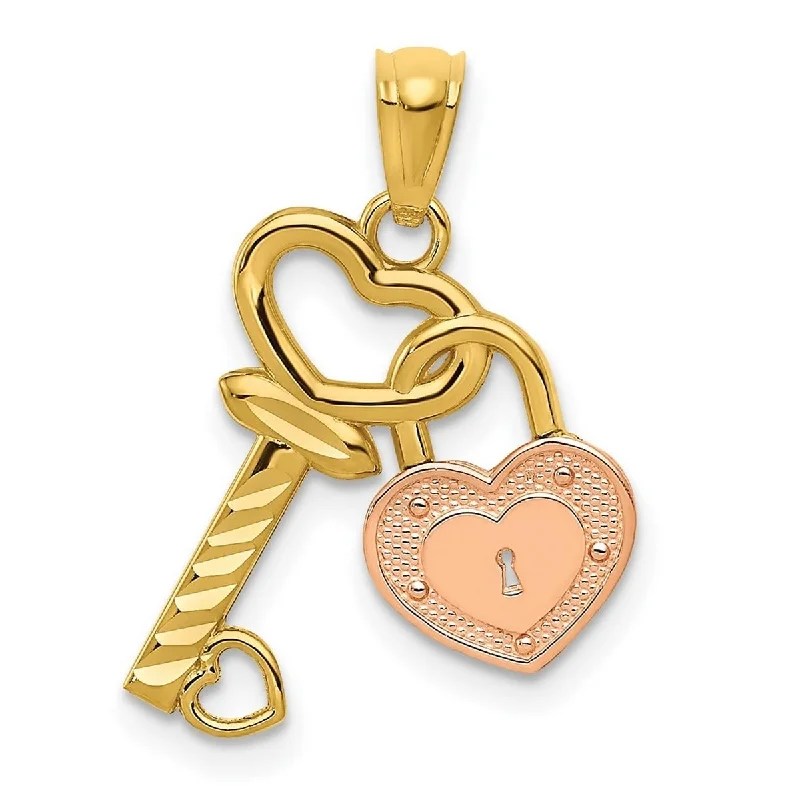 Elite diamond necklaces-Curata 14k Two-Tone Gold 18" Heart Lock and Key Pendant Necklace