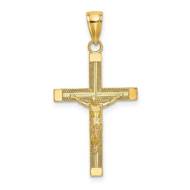 Clean cross necklaces-Curata 14k Yellow Gold Beaded Textured Crucifix Cross Necklace 17mm x 30mm