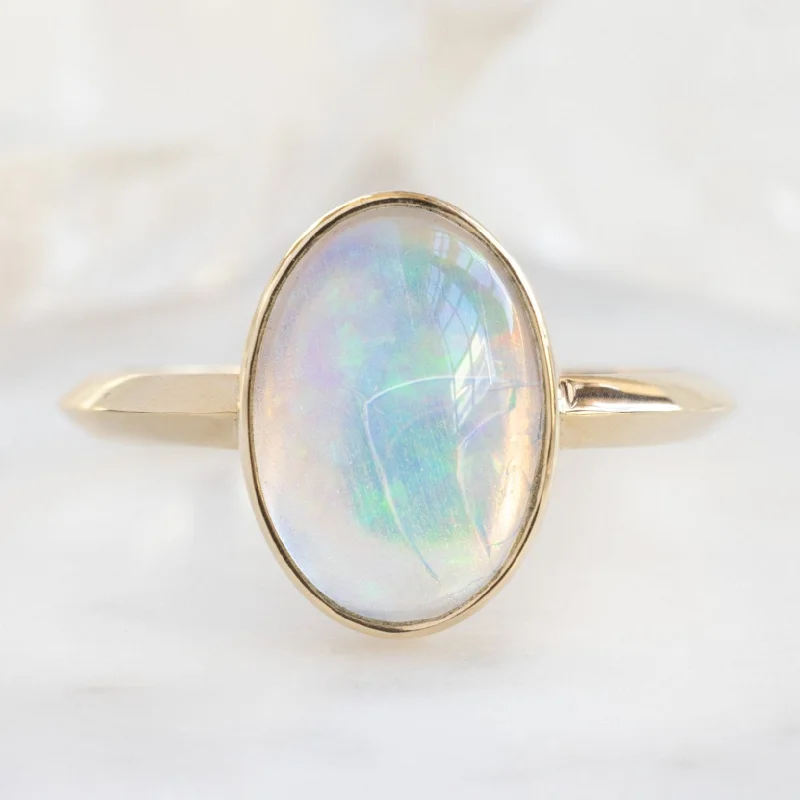 Polished bead engagement rings-The Hazel Ring | 1.97ct Oval Opal in 14K Yellow Gold