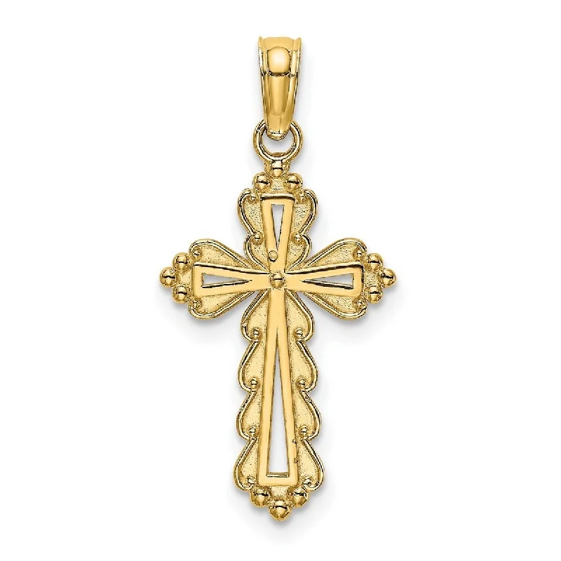 Stellar star necklaces-Curata 14k Yellow Gold Scalloped Beaded Faith Cross Necklace 12mm x 18mm