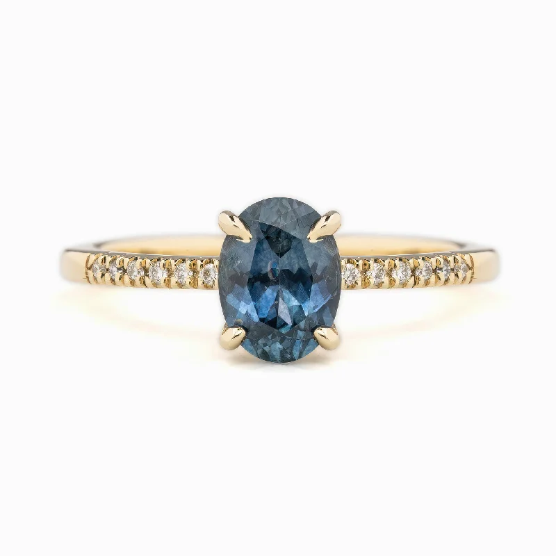 Rough band engagement rings-Audrey Ring 1.38ct Teal Blue Montana Sapphire, 14k Yellow Gold (One of a kind)