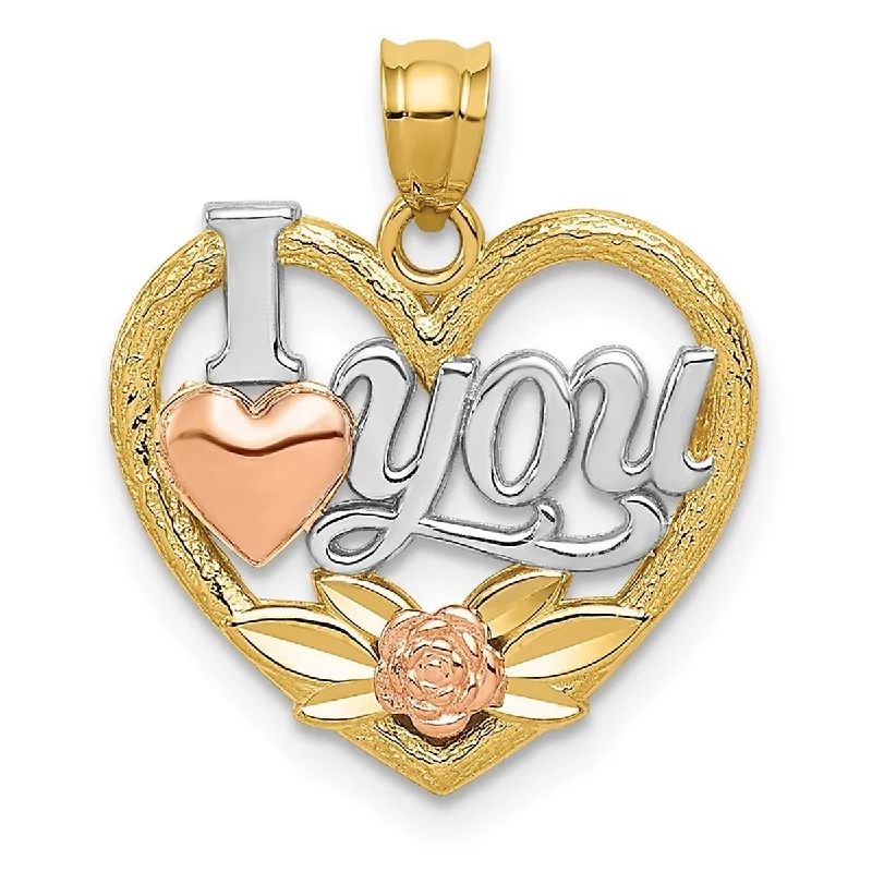 Smooth pendant necklaces-Curata 14k Two-Tone Gold and Rhodium 18" I Love You Heart Pendant Necklace