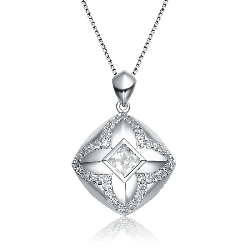 Regency style necklaces-Sterling Silver Cubic Zirconia Open -Shape Necklace