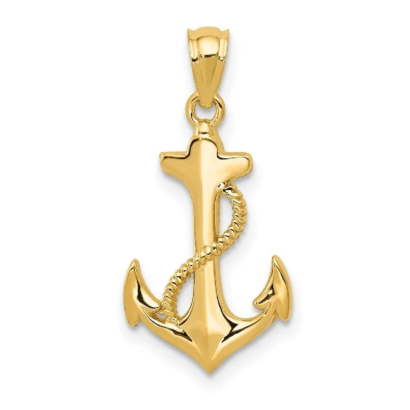 Sleek design necklaces-Curata 14k Yellow Gold 18" Textured back Polished Anchor Pendant Necklace - 23.6x11.4mm