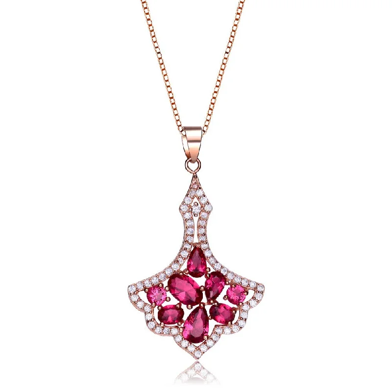 Snap clasp necklaces-14k Rose Gold Plated Clear And Red Cubic Zirconia Accent Pendant Necklace