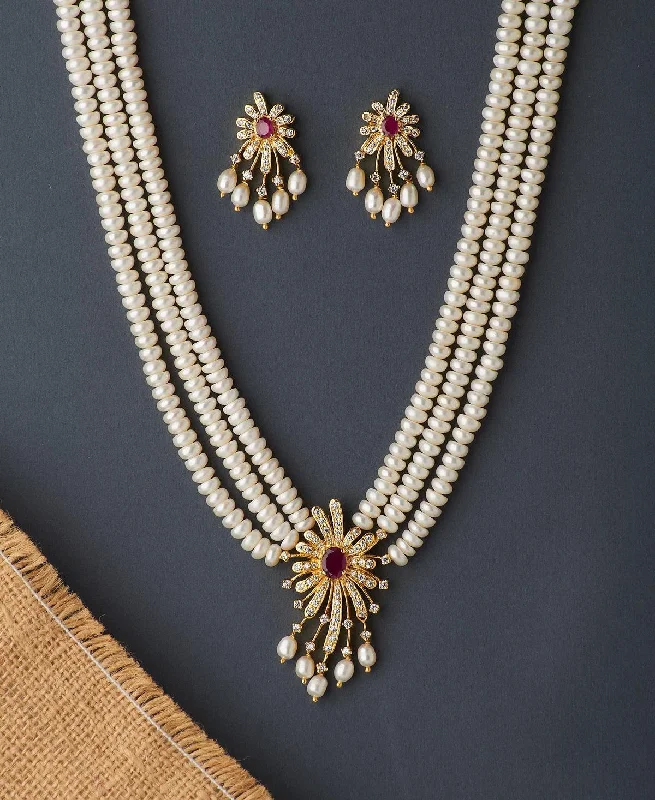 Spinel necklaces-Floral Real Pearl Necklace Set