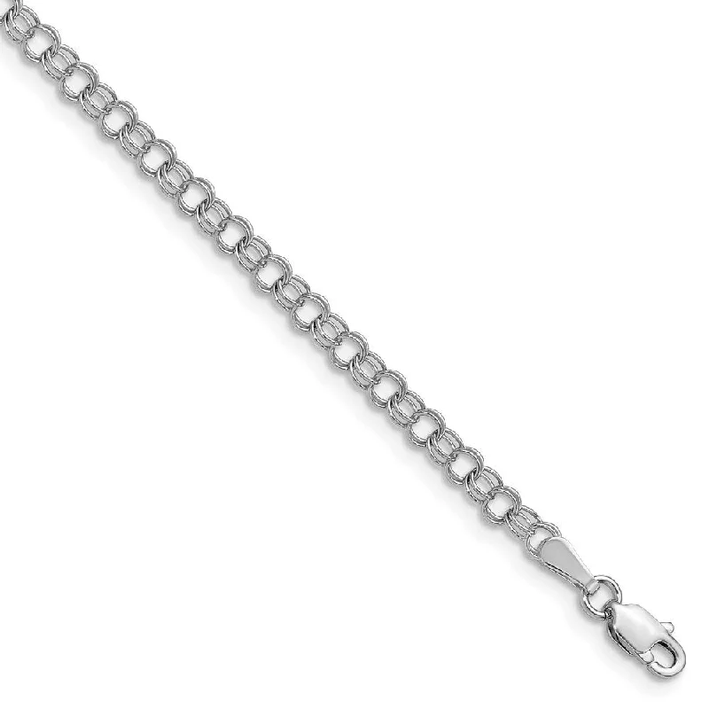 Layered chain bangles-14k White Gold 3.5mm Solid Double Link Charm Bracelet, 7"