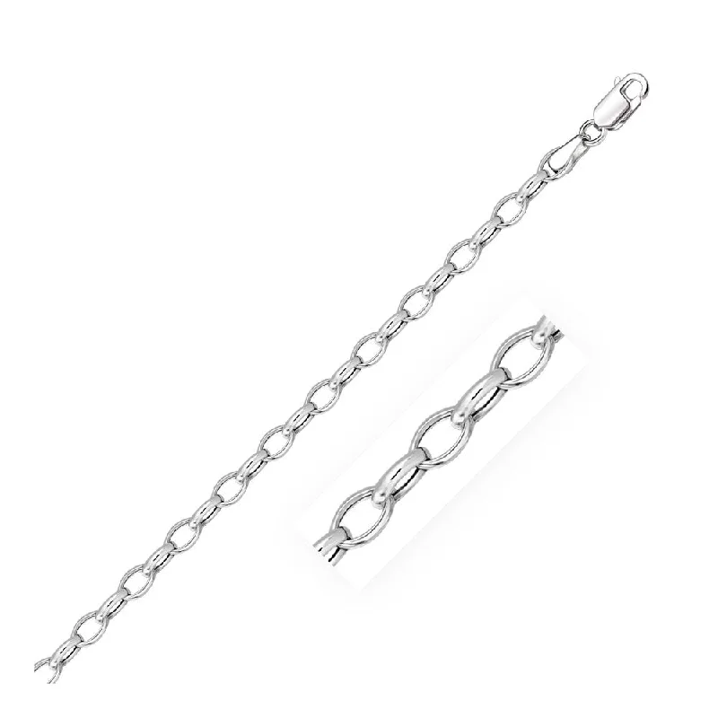 Loop knot necklaces-14k Solid White Gold Oval Rolo Chain Necklace 4.6mm