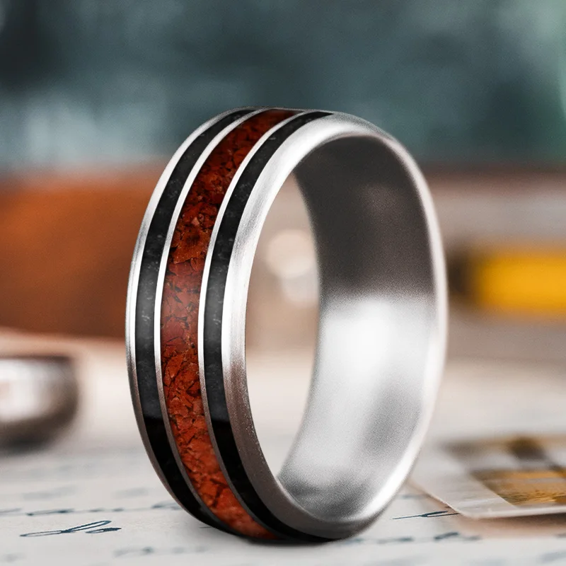 Sleek design rings-Custom Design - 3-Inlay Wide Center Ring PyRN2MzjDXLqb184rRVdTfxz