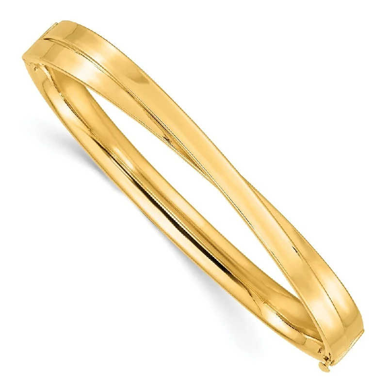 Polished bead bangles-14k Yellow Gold 4/16 Bypass Hinged Bangle Bracelet, 7" (W-7.4mm)