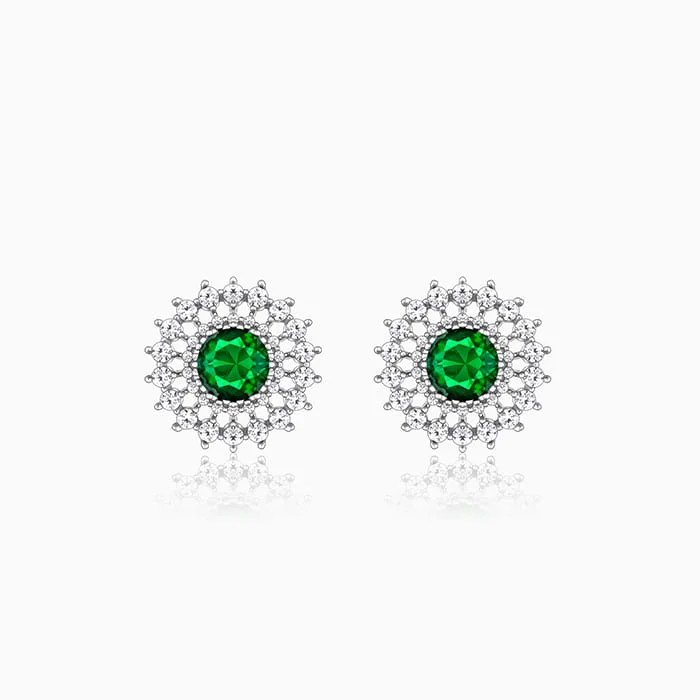 Polished art earrings-Silver Zircon Emerald Sunshine Studs