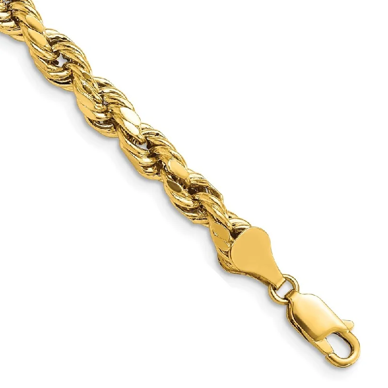 Vibrant enamel bangles-14k Yellow Gold 5.5mm Semi-solid Diamond-Cut Rope Chain Bracelet, 7"