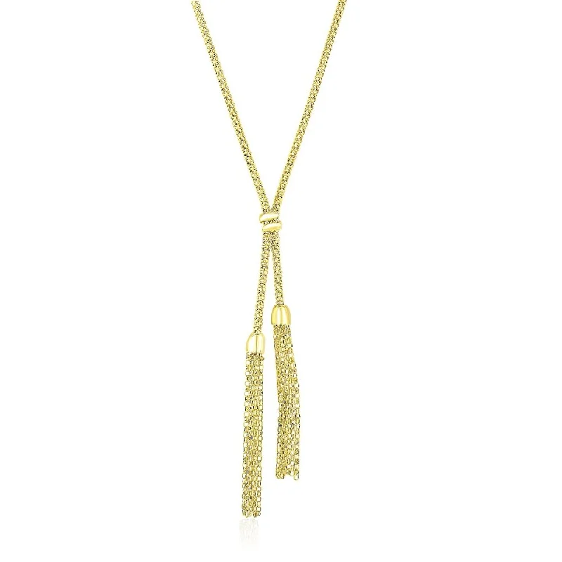 Turquoise healing necklaces-14k Yellow Gold Popcorn Chain Necklace with Lariat Design