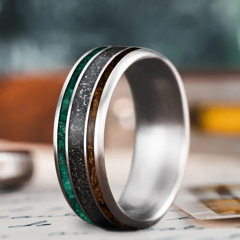 Aged bronze rings-Custom Design - 3-Inlay Wide Center Ring n6xXKoSpShYArB1suzhEVByq