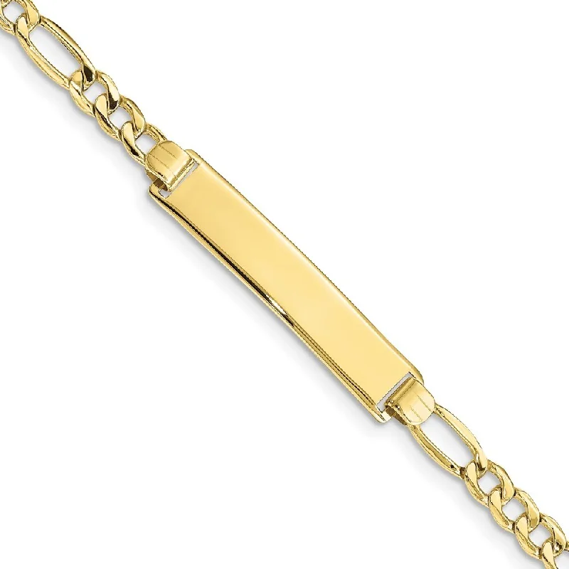 Faith charm bangles-10k Yellow Gold Semi-solid Figaro Link ID Bracelet, 7" (W-6.37mm)