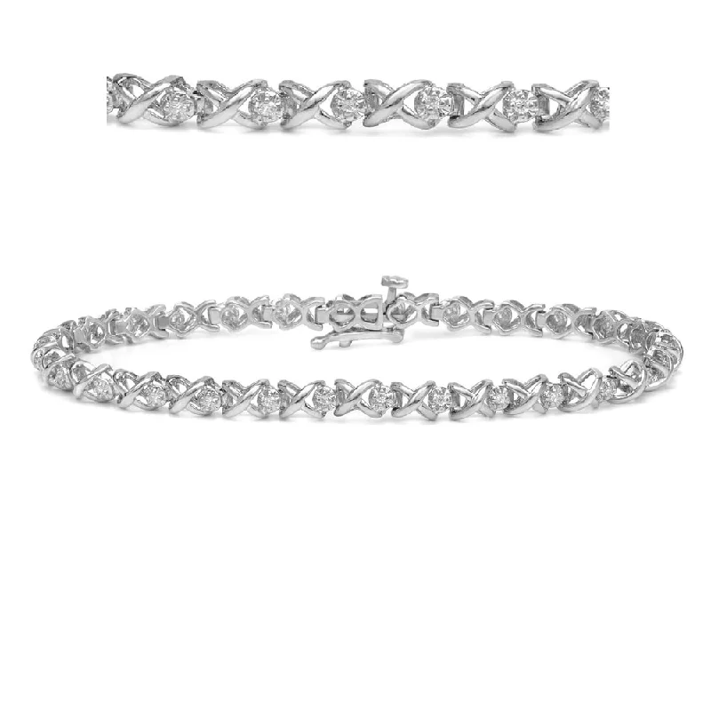 Full moon bangles-14k White Gold 1/3ct TDW Diamond XO Link Tennis Bracelet