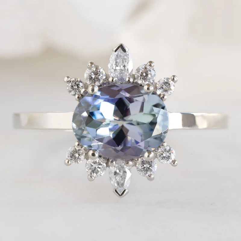 Cord edge engagement rings-The Lotus Ring | 1.45ct Oval Tanzanite in 14K White Gold