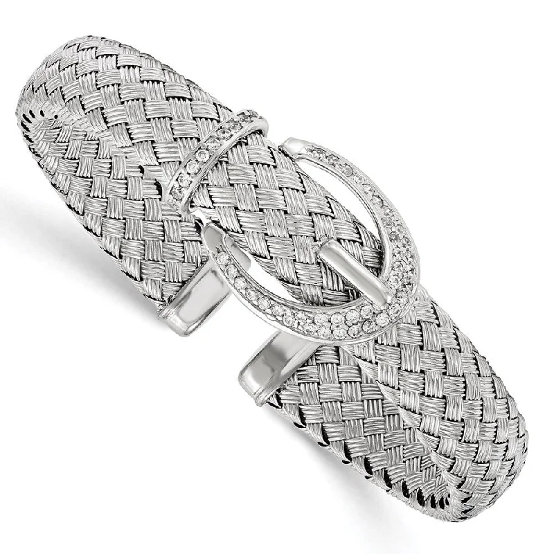 Tri-tone bangles-925 Sterling Silver Cubic Zirconia Woven Flexible Cuff Bangle Bracelet