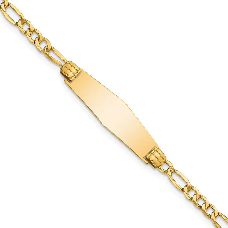 Surf bead bangles-14k Yellow Gold 7.5mm Semi-solid Soft Diamond Shape Figaro Link ID Bracelet, 7"