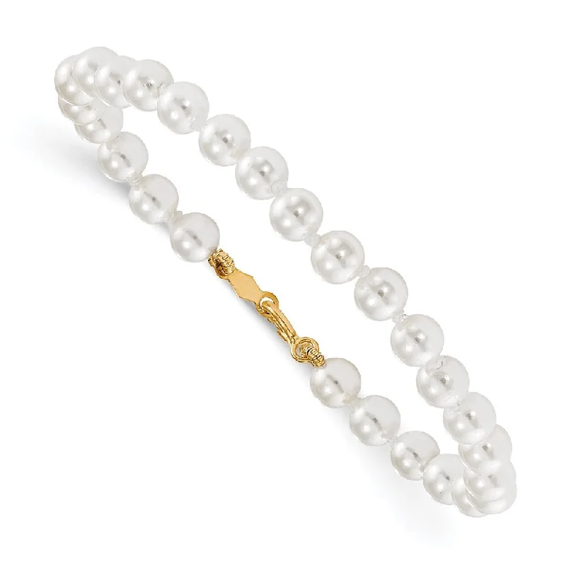 Fine pearl bangles-14k Yellow Gold Madi K 4.5mm-5.5mm Imitation Shell Pearl Bracelet, 5.25"