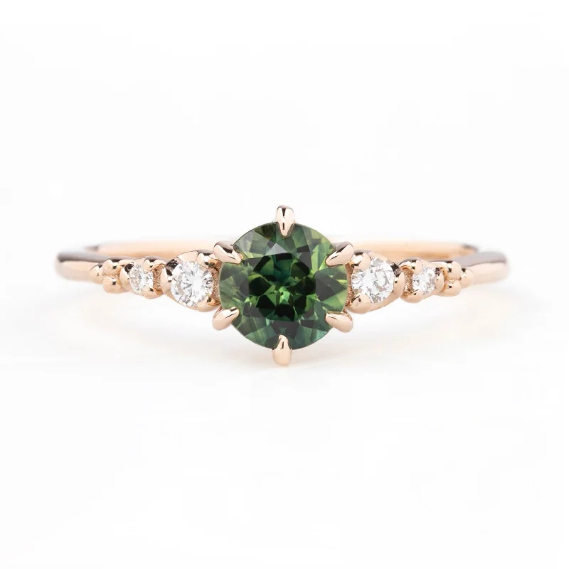 Spring band engagement rings-Estel Fleur Six Prongs Ring 0.82ct Green Queensland Sapphire, 14k Rose Gold (One of a kind)