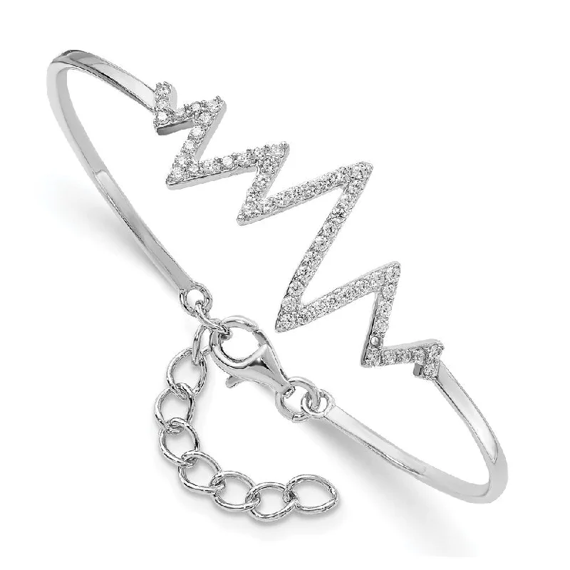 Pure modern bangles-925 Sterling Silver Rhodium-plated Cubic Zirconia Heartbeat Bangle Bracelet