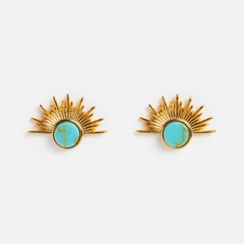 Light clay earrings-Turquoise Sunburst Studs