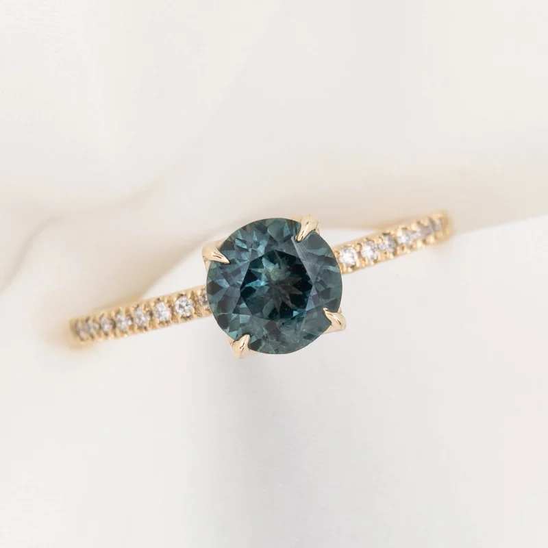 Hammered gold engagement rings-Maria Ring 1.41ct Blue Green Montana Sapphire, 14k Yellow Gold (One of a kind)