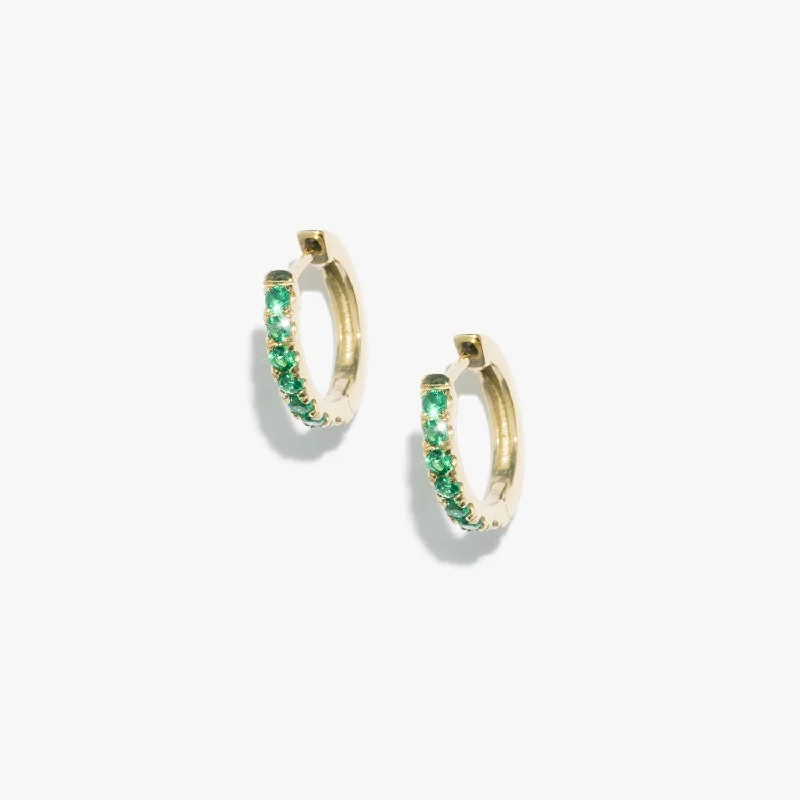 Pink gold earrings-Emerald Satellite Huggies (Pair)