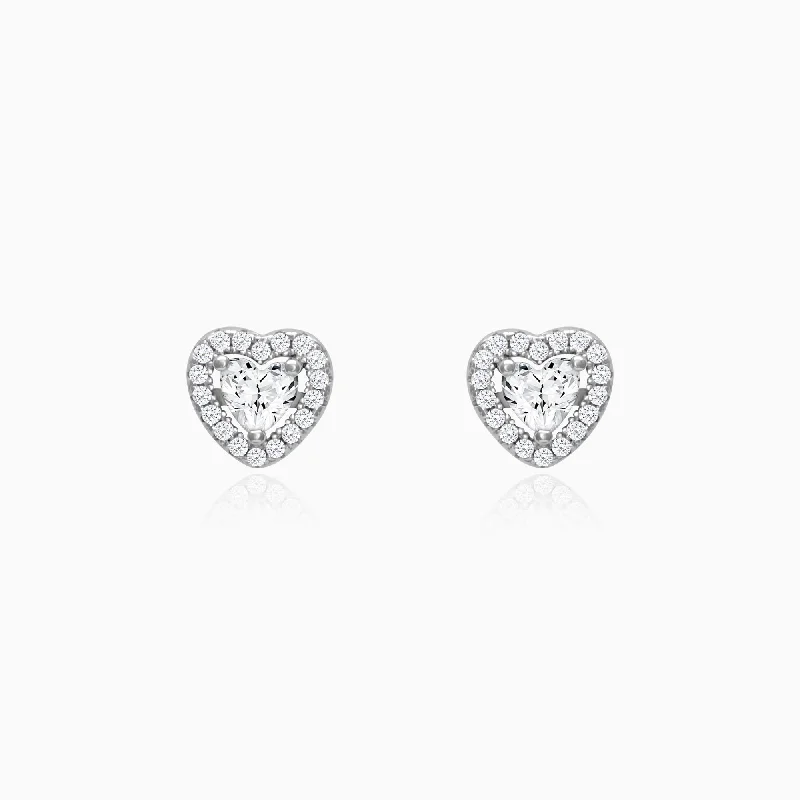 Tiny dot earrings-Silver Shimmer Heart Stud Earrings