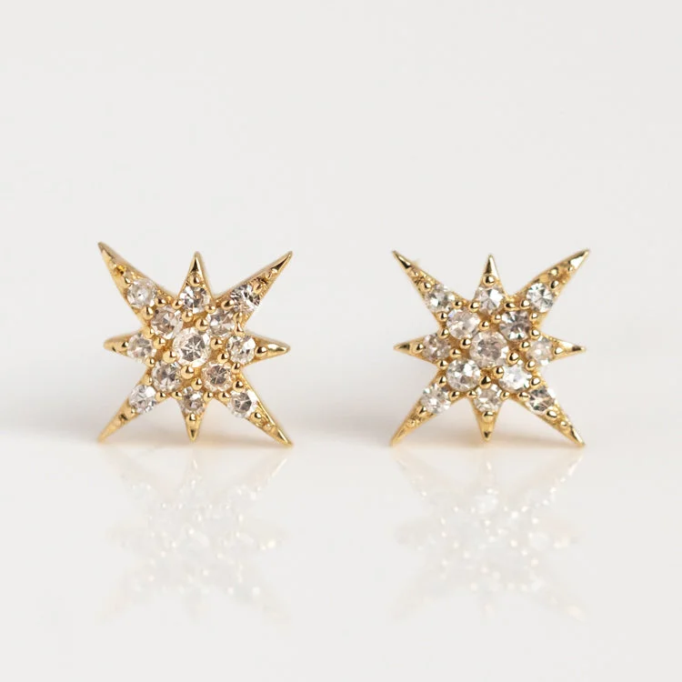 Spinel earrings-Solid Gold Diamond Starlight Studs