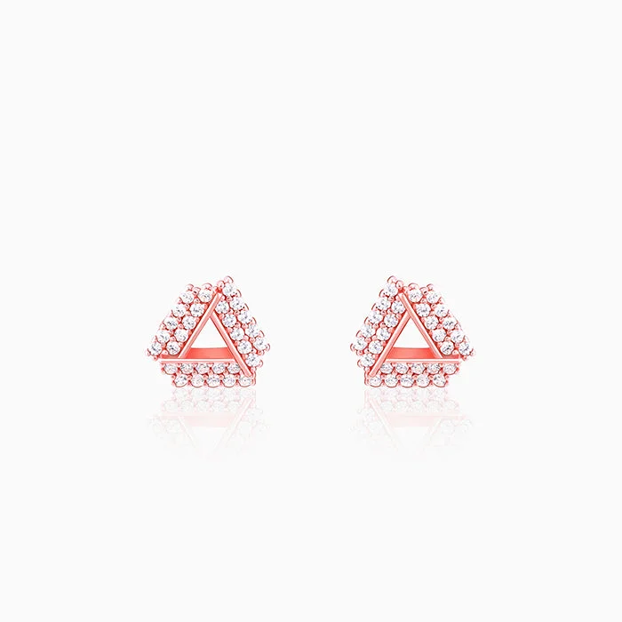 Radiant pearl earrings-Rose Gold Zircon Triangle Stud Earrings