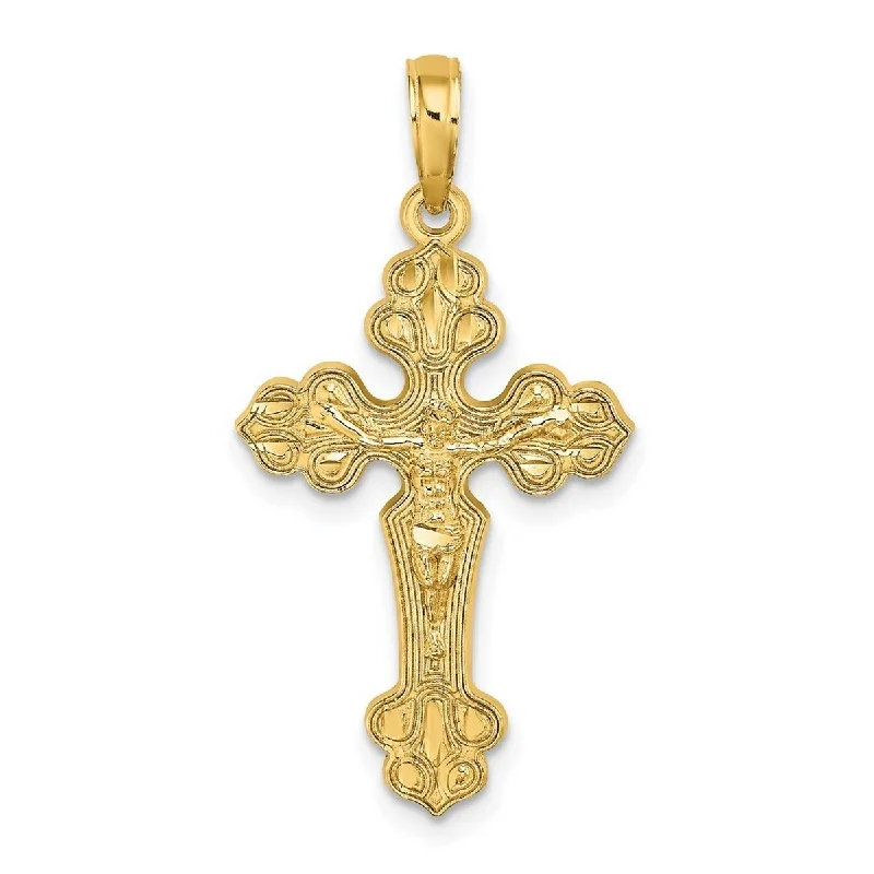 Alloy metal necklaces-Curata 14k Yellow Gold Textured Ornate Crucifix Cross Necklace 16mm x 29.4mm