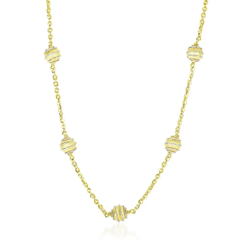 Snap clasp necklaces-14k Two-Tone Solid Gold Chain Necklace Ball w/ Coil Station