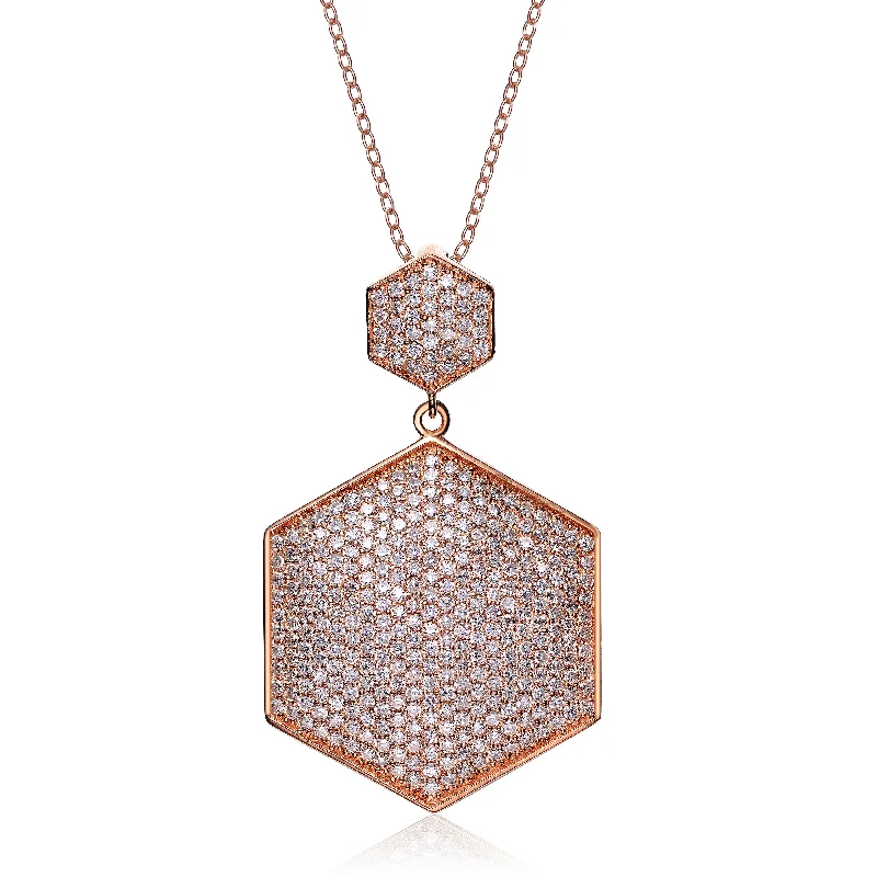 Fine drop necklaces-Rose Gold Overlay Clear Cubic Zirconia Hexagon Necklace