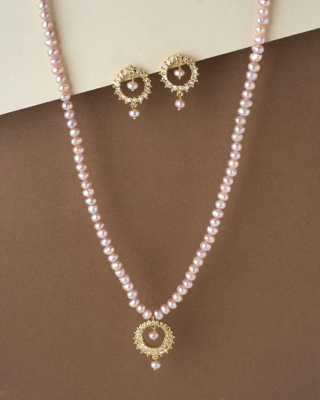 Vibrant enamel necklaces-Pink Pearl Necklace Set