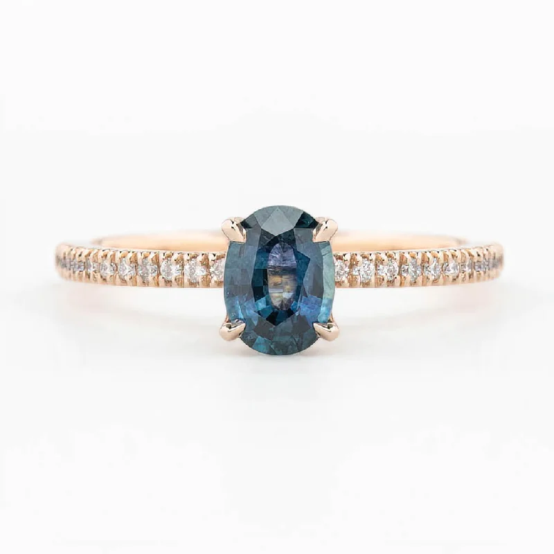 Marquise cut engagement rings-Maria Ring 0.9ct Blue Green Montana Sapphire, 14K Rose Gold (One of a kind)