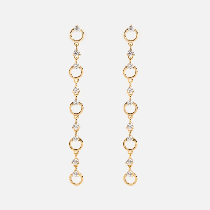 Polished art earrings-Crystal Circle Linear Drop Earrings