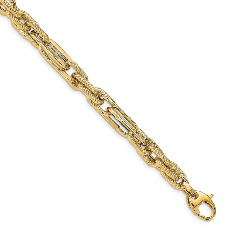 Wide chain bangles-14k Yellow Gold 8.25mm Polished and Textured Bracelet, 7.5"