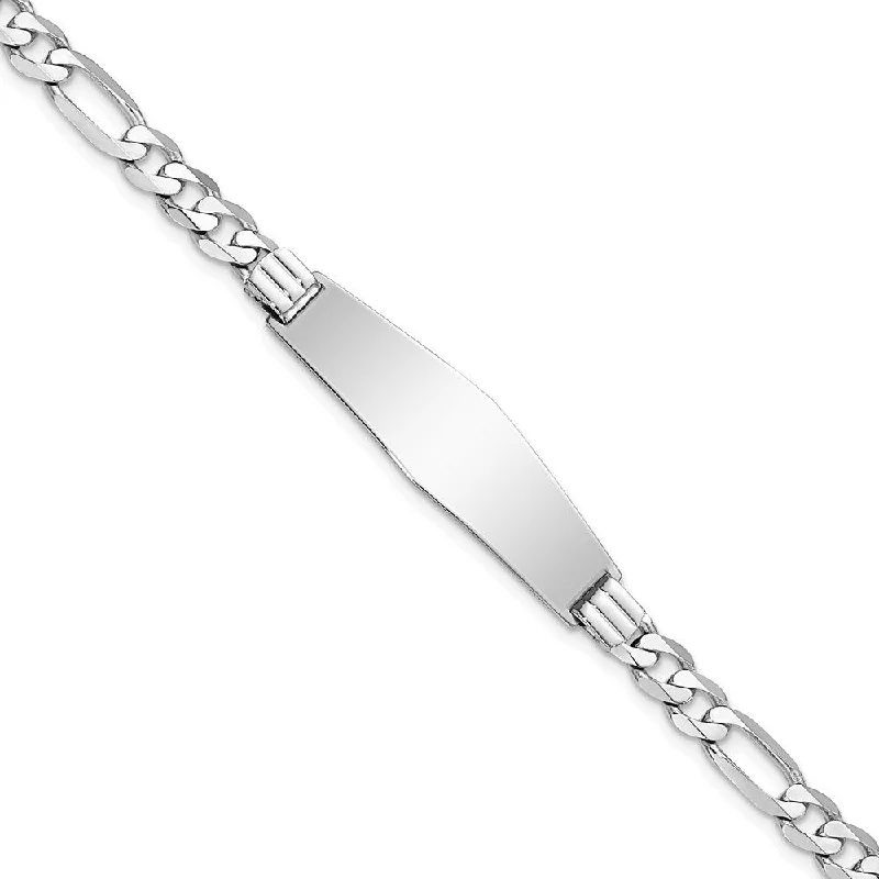 Glossy silver bangles-14k White Gold 9mm Figaro Link Soft Diamond Shape ID Bracelet, 7"