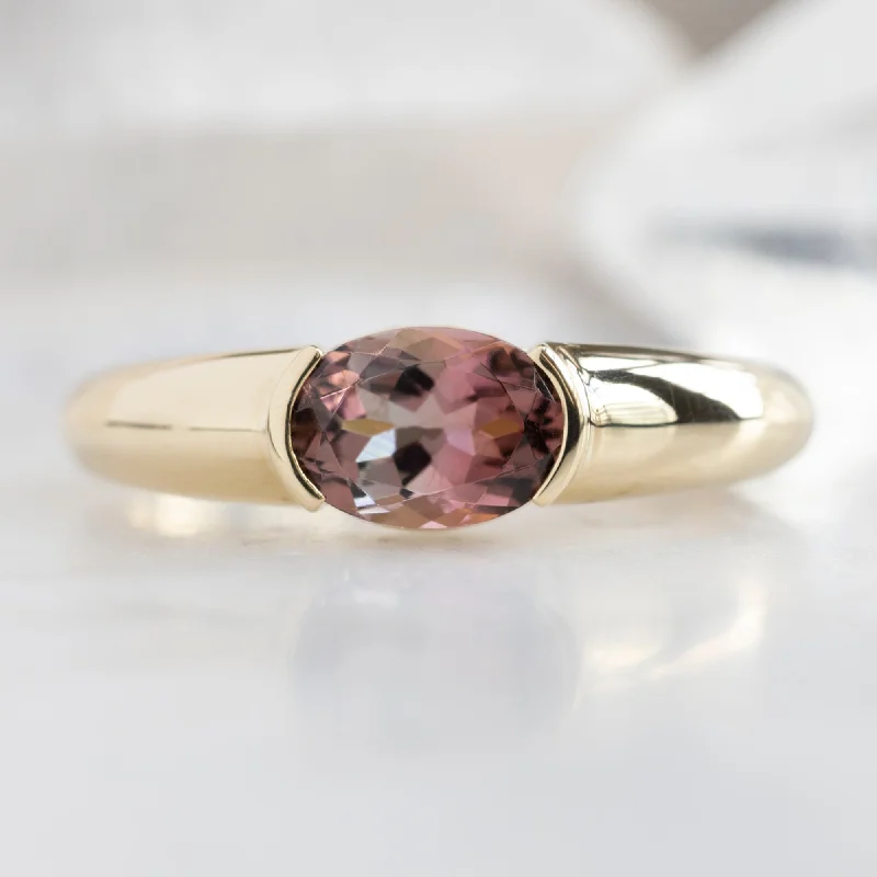 Wide band engagement rings-The Signet Ring | 1.21ct Oval Tourmaline in 14K Yellow Gold