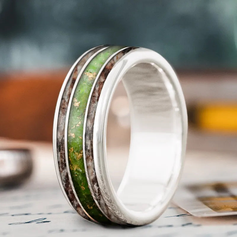 Hand-polished rings-Custom Design - 3-Inlay Wide Center Ring OIfJsjlSXu96rUz0xv_yC36E