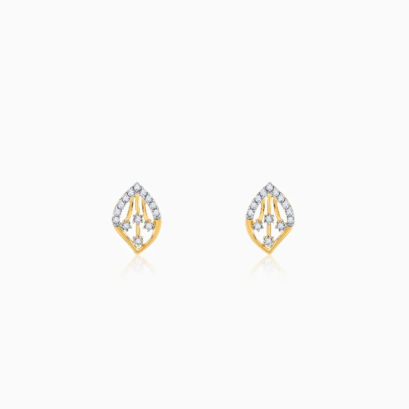 Oak wood earrings-Gold Feuille Diamond Earrings