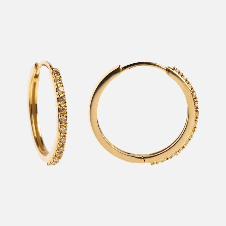 Polished bead earrings-Solid Gold Diamond Hoops